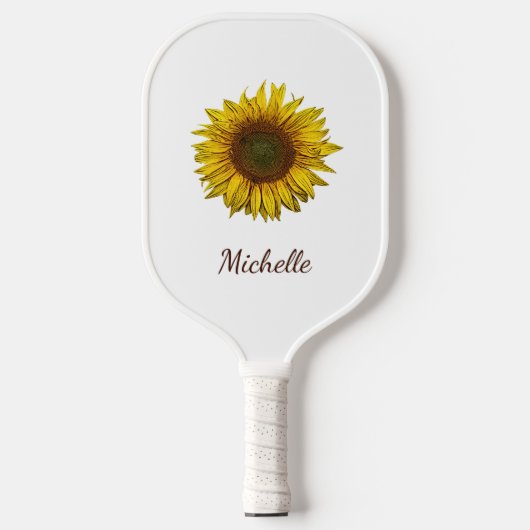 Rustic Sunflower Boho Botanical Personalized ピックルボールラケット (正面)