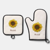 Rustic Sunflower Boho Botanical Personalized 鍋つかみ&鍋敷きセット (正面)