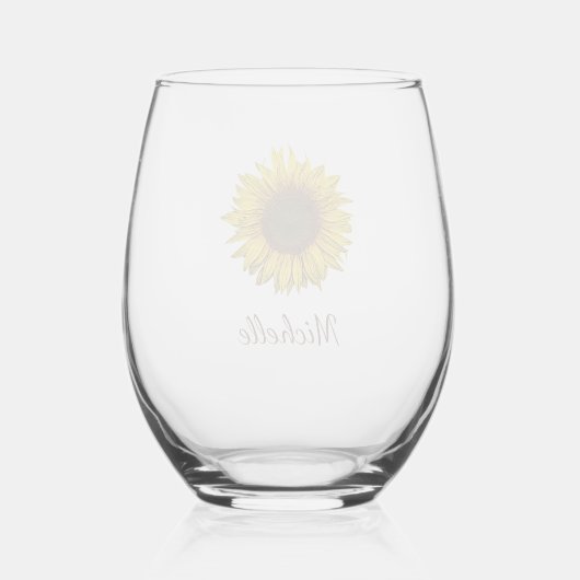Rustic Sunflower Boho Floral Personalized ステムなしワイングラス (裏面)