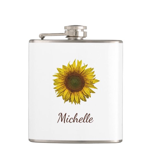 Rustic Sunflower Boho Floral Personalized  フラスク (正面)