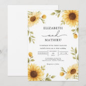 Rustic Sunflower Border Wedding 招待状 (正面/裏面)