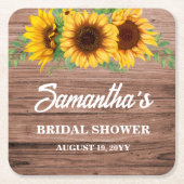 Rustic Sunflower Bridal Shower スクエアペーパーコースター (正面)