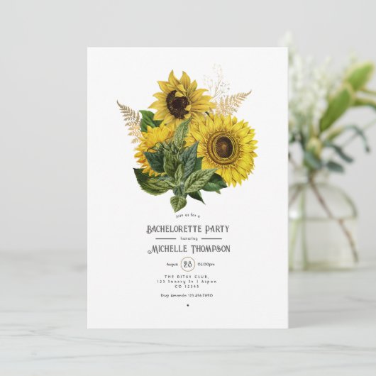 Rustic Sunflower Country Barn Bachelorette Party 招待状 (スタンド正面)