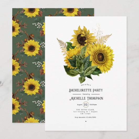 Rustic Sunflower Country Barn Bachelorette Party 招待状 (正面/裏面)