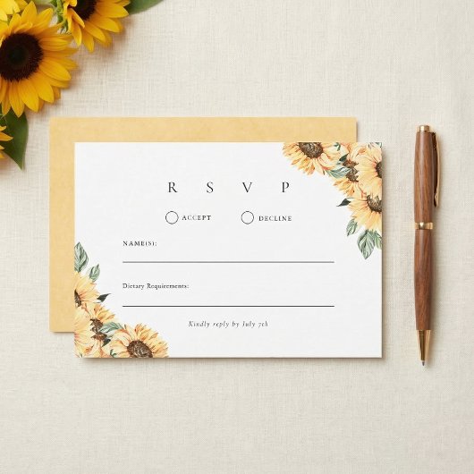 Rustic Sunflower Country Chic Wedding 出欠カード