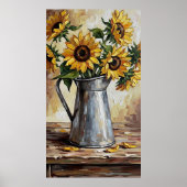 Rustic Sunflower Decor Expressionist Painting ポスター (正面)