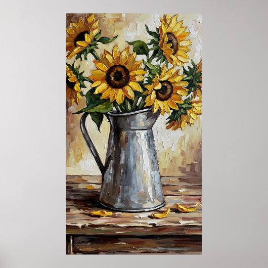 Rustic Sunflower Decor Expressionist Painting ポスター (正面)
