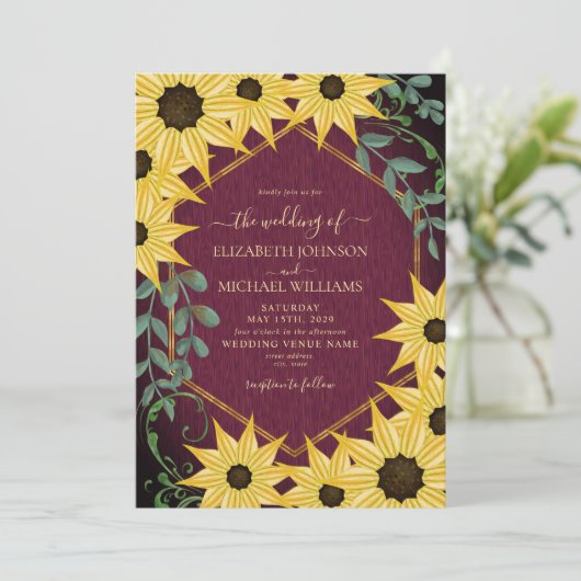 Rustic Sunflower Eucalyptus Wood Watercolor 招待状 (スタンド正面)