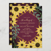 Rustic Sunflower Eucalyptus Wood Watercolor    招待状 (正面/裏面)