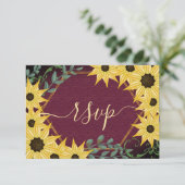 Rustic Sunflower Eucalyptus Wood Watercolor Floral 出欠カード (スタンド正面)