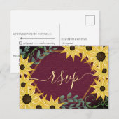 Rustic Sunflower Eucalyptus Wood Watercolor Floral 出欠カード (正面/裏面)