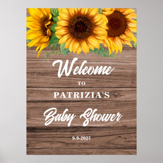Rustic Sunflower Fall Welcome Baby Shower  ポスター (正面)