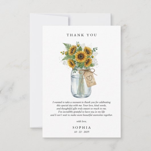 Rustic Sunflower Flat Thank You Card サンキューカード (正面)