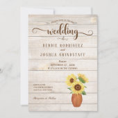 Rustic Sunflower Floral on Wood Wedding Invitation 招待状 (正面)