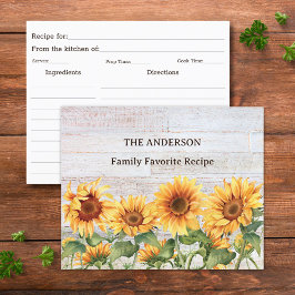 Rustic Sunflower Garden Family Recipe Card
