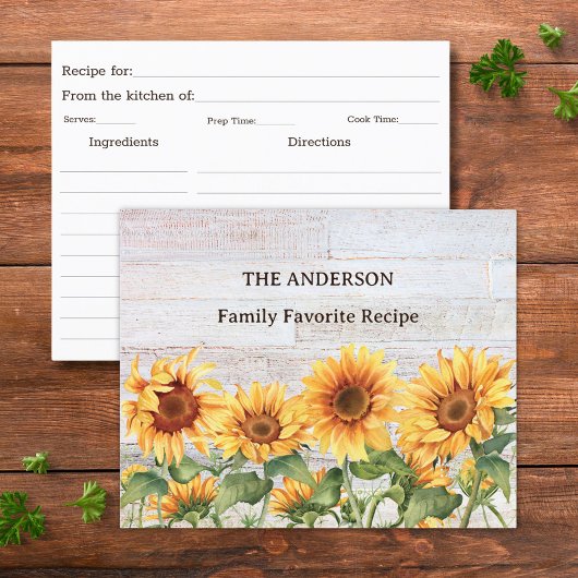Rustic Sunflower Garden Family Recipe Card