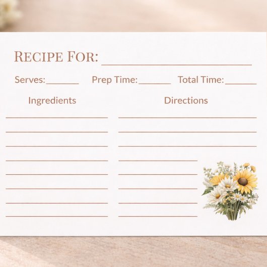 Rustic Sunflower Kitchen Recipe Card