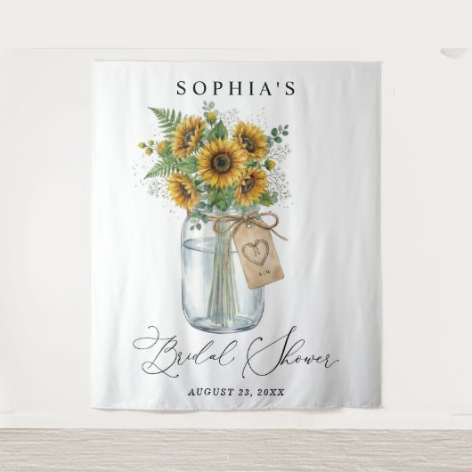Rustic Sunflower Mason Jar Bridal Shower タペストリー (正面)