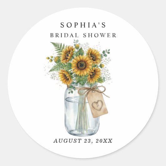 Rustic Sunflower Mason Jar Bridal Shower  ラウンドシール (正面)