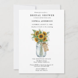 Rustic Sunflower Mason Jar Bridal Shower 招待状