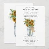 Rustic Sunflower Mason Jar Bridal Shower 招待状 (正面/裏面)