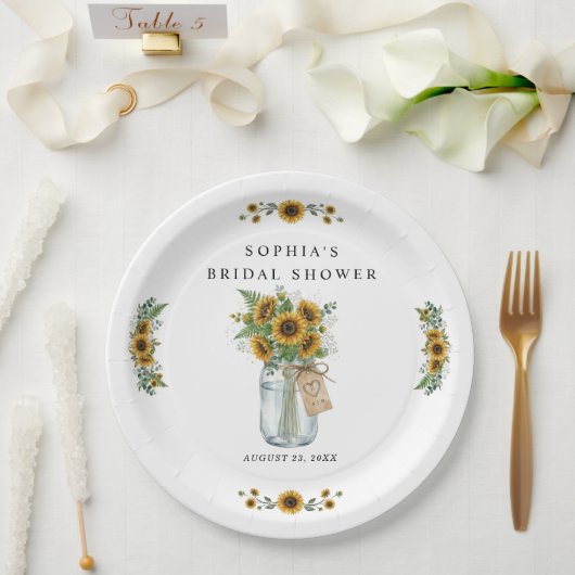 Rustic Sunflower Mason Jar Bridal Shower Paper  ペーパープレート (ウェディング)