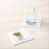 Rustic Sunflower Mason Jar Bridal Shower Square スクエアペーパーコースター (インサイチュ)