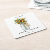 Rustic Sunflower Mason Jar Bridal Shower Square スクエアペーパーコースター (アングル)