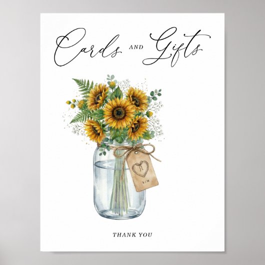 Rustic Sunflower Mason Jar Cards & Gifts Sign ポスター (正面)