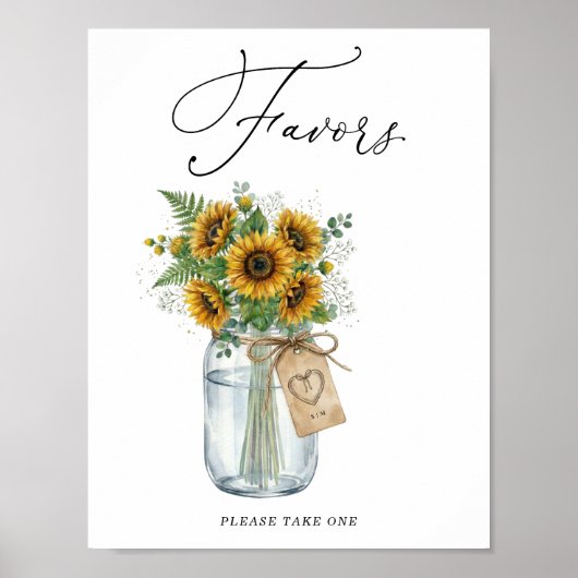 Rustic Sunflower Mason Jar Favors Sign ポスター (正面)