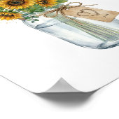 Rustic Sunflower Mason Jar Guest Book Sign ポスター (角)