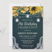 Rustic Sunflower & Mason Jar Lights 21st Birthday 招待状 (正面)