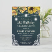Rustic Sunflower & Mason Jar Lights 21st Birthday 招待状 (スタンド正面)