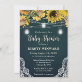 Rustic Sunflower & Mason Jar Lights Baby Shower 招待状 (正面)