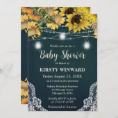 Rustic Sunflower & Mason Jar Lights Baby Shower 招待状 (正面/裏面)