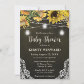 Rustic Sunflower & Mason Jar Lights Baby Shower 招待状 (正面)