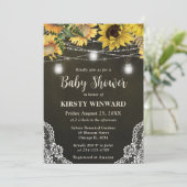 Rustic Sunflower & Mason Jar Lights Baby Shower 招待状 (スタンド正面)