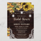 Rustic Sunflower & Mason Jar Lights Bridal Shower 招待状 (正面/裏面)