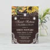Rustic Sunflower & Mason Jar Lights Sweet Sixteen 招待状 (スタンド正面)