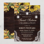 Rustic Sunflower & Mason Jar Lights Sweet Sixteen 招待状 (正面/裏面)