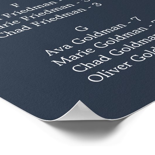 Rustic Sunflower | Navy Alphabetical Seating Chart ポスター (角)