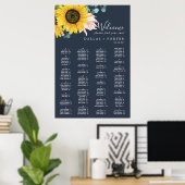 Rustic Sunflower | Navy Alphabetical Seating Chart ポスター (ホームオフィス)
