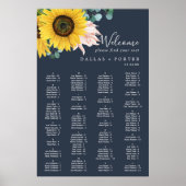 Rustic Sunflower | Navy Alphabetical Seating Chart ポスター (正面)