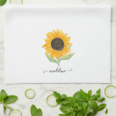 Rustic Sunflower Personalized Name Script キッチンタオル (折り畳み)