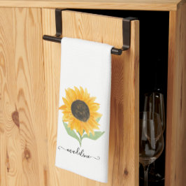Rustic Sunflower Personalized Name Script キッチンタオル