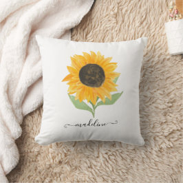 Rustic Sunflower Personalized Name Script クッション