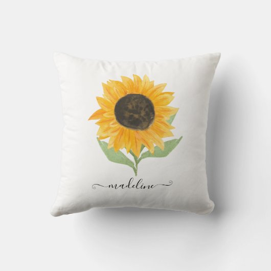 Rustic Sunflower Personalized Name Script クッション (裏面)