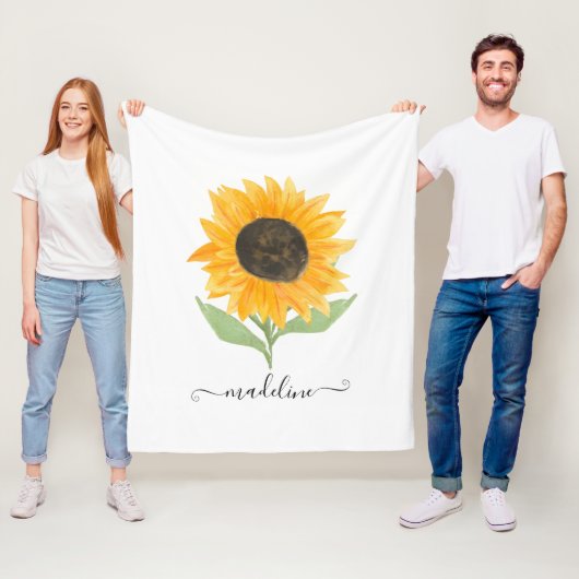 Rustic Sunflower Personalized Name Script フリースブランケット (インサイチュ)