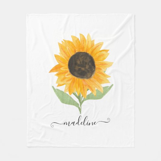 Rustic Sunflower Personalized Name Script フリースブランケット (正面)