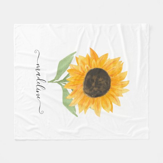 Rustic Sunflower Personalized Name Script フリースブランケット (正面(横))